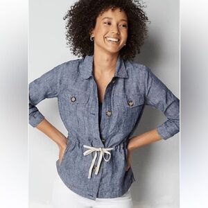 NWT J. Jill Blue Button Front Linen Utility Jacket size Large Tall